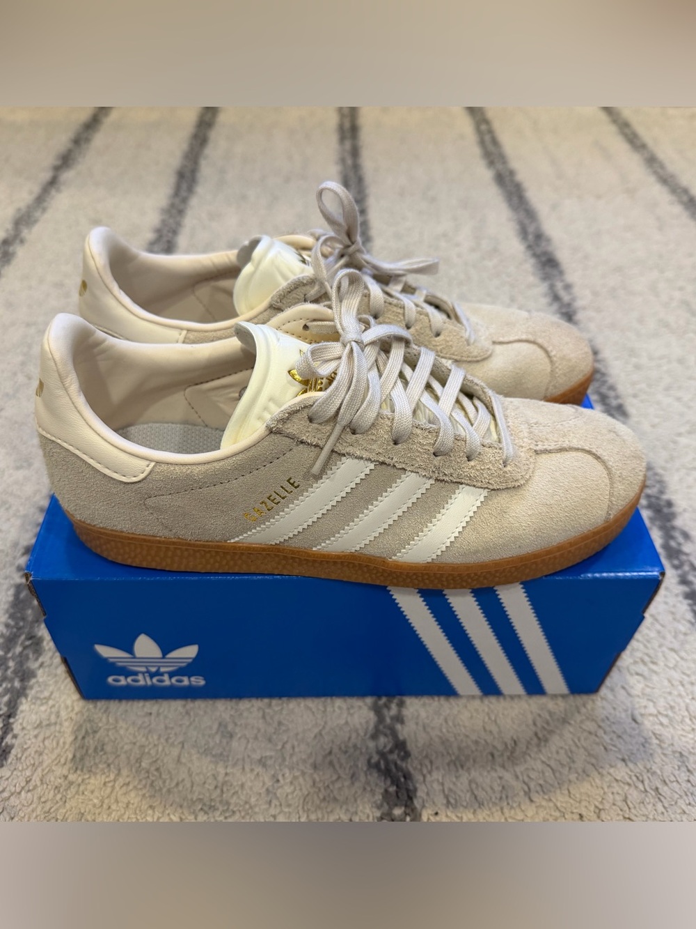 Adidas Gazelle Women's Suede Sneakers in Beige and White with Gum Sole